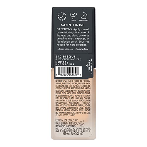 e.l.f. Flawless Finish Foundation, Improves Uneven Skin Tone, Lightweight, Medium Coverage & Semi-Matte, Vegan & Cruelty-Free, Vanilla, 0.68 Fl Oz