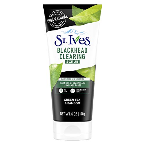 St. Ives Blackhead Clearing Face Scrub Clears Blackheads & Unclogs Pores Green Tea & Bamboo With Oil-Free Salicylic Acid Acne Medication, Made with 100% Natural Exfoliants 6 oz