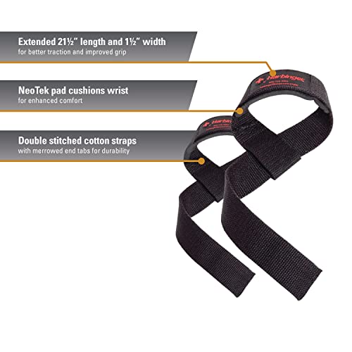 Harbinger Padded Cotton Lifting Straps with NeoTek Cushioned Wrist (Pair), Black , 5 mm