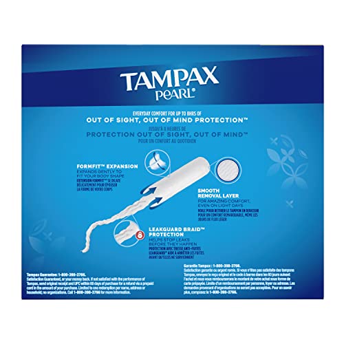 Tampax Pearl Tampons Multi Pack, with LeakGuard Braid, Regular/Super/Super Plus Absorbency, Unscented, 47 Count