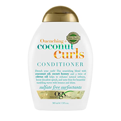 OGX Quenching + Coconut Curls Curl-Defining Conditioner, Nourishing Curly Hair Conditioner with Coconut /Citrus Oil & Honey, Paraben-Free with Sulfate-Free Surfactants, 13oz