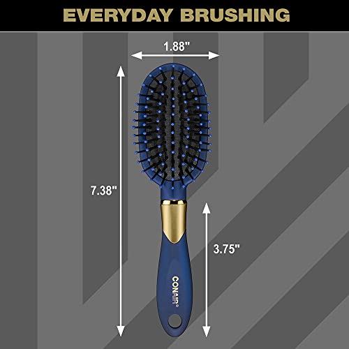 Conair Velvet Touch Travel Hairbrush, Hairbrush for Men and Women, Cushion Base Everyday Brushing with Soft-Touch Handle, Color May Vary, 1 Count