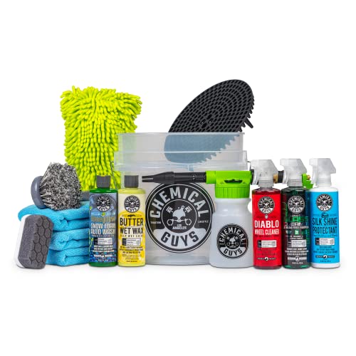 Chemical Guys HOL148 16-Piece Arsenal Builder Car Wash Kit with Foam Gun, Bucket and (6) 16 oz Car Care Cleaning Chemicals (Works w/Garden Hose)