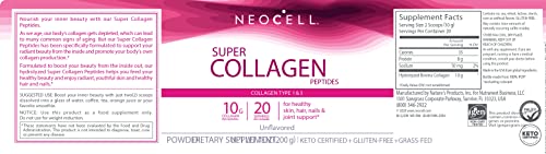 NeoCell Super Collagen Powder, 10g Collagen Peptides per Serving, Gluten Free, Keto Friendly, Non-GMO, Grass Fed, Paleo Friendly, Healthy Hair, Skin, Nails & Joints, Unflavored, 14 Oz