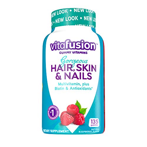 Vitafusion Gorgeous Hair, Skin Nails Multivitamin Gummy Vitamins, plus Biotin and Antioxidant vitamins CE, Raspberry Flavor, 100ct (33 day supply), from America’s Number One Gummy Vitamin Brand