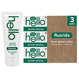 Hello Naturally Whitening Fluoride Toothpaste, Natural Peppermint Flavor and Tea Tree Oil, Peroxide Free, Gluten Free, SLS Free, 3 Pack, 4.7 OZ Tubes