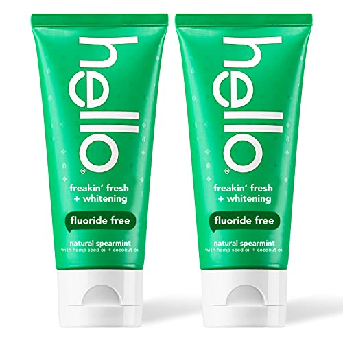 Hello Freakin Fresh Whitening Toothpaste, Fluoride Free Hemp Toothpaste with Farm Grown Mint and Coconut Oil, Vegan, No Peroxide, No Fluoride, No Dyes, Gluten Free, BPA Free, 2 Pack, 4 OZ Tubes