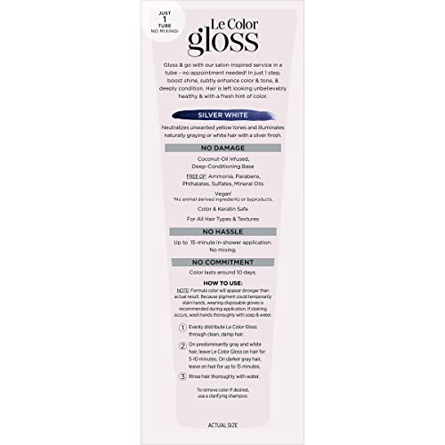 L’Oréal Paris Le Color Gloss One Step Toning Gloss, In-Shower Hair Toner with Deep Conditioning Treatment Formula for Gray Hair, Silver White, 1 Kit, 32.626 cubic_inches