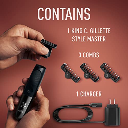 King C. Gillette Mens All-in-One Styler Cordless Stubble Trimmer with 4D Blade and 3 Interchangeable Combs, Waterproof, Beard Trimmer, Beard Care, One Blade Lasts 6 Months