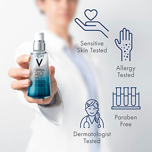 Vichy Hydrating Hyaluronic Acid Serum, Mineral 89 Serum and Daily Face Moisturizer Skin Booster with Natural Origin Hyaluronic Acid, Hydrates and Strengthens Sensitive Skin, 75mL