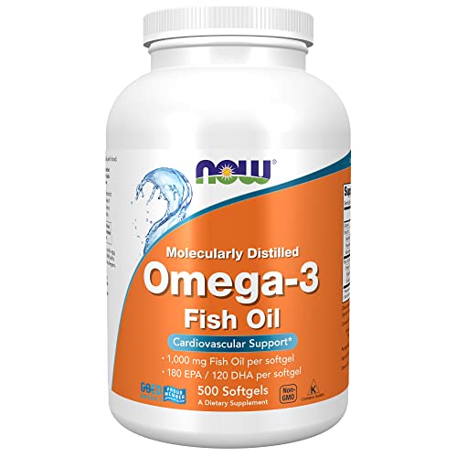 NOW Supplements, Omega-3 180 EPA / 120 DHA, Molecularly Distilled, Cardiovascular Support*, 500 Softgels