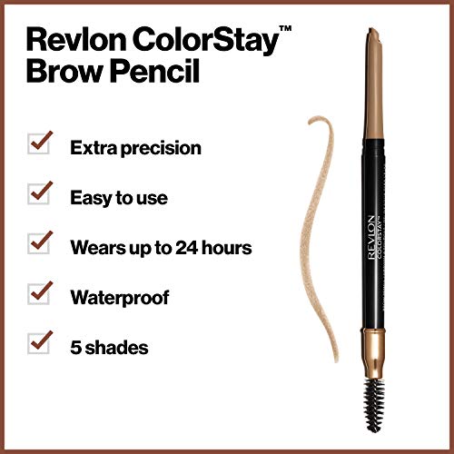 Revlon Eyebrow Pencil, Colorstay Eye Makeup with Eyebrow Spoolie, Waterproof, Longwearing Angled Precision Tip, 220 Dark Brown, 0.01 Oz