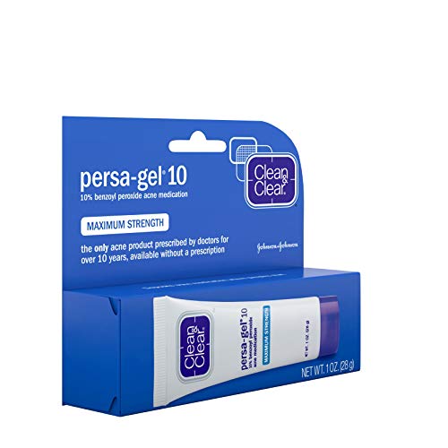 Clean & Clear Persa-Gel 10 Oil-Free Acne Spot Treatment with Maximum Strength 10% Benzoyl Peroxide, Topical Pimple Cream & Acne Gel Medication for Face Acne, Fragrance-Free, 1 fl. oz