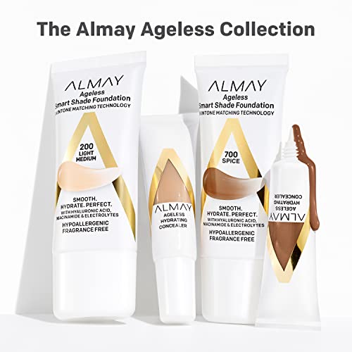 Almay Anti-Aging Foundation, Smart Shade Face Makeup with Hyaluronic Acid, Niacinamide, Vitamin C & E, Hypoallergenic-Fragrance Free, 200 Light Medium, 1 Fl Oz (Pack of 1)