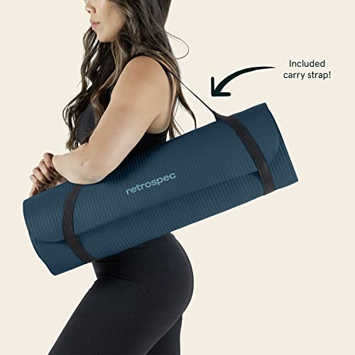 Retrospec Solana Yoga Mat 1" Thick w/Nylon Strap for Men & Women - Non Slip Exercise Mat for Home Yoga, Pilates, Stretching, Floor & Fitness Workouts, Blue Mist