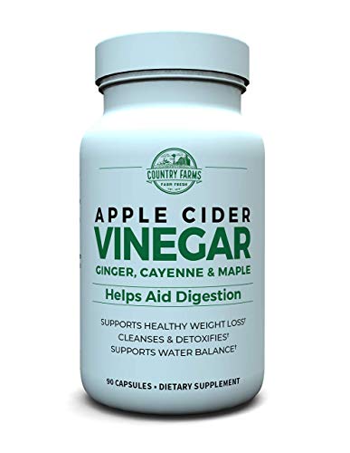 Country Farms Apple Cider Vinegar Capsules, with Ginger, Cayenne and Maple, Helps Aid Digestion, Supports Healthy Weight Loss, Cleanses and Detoxifies, Supports Water Balance, 90 Count, 90 Servings