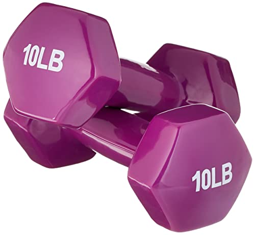 Amazon Basics Vinyl Hexagon Workout Dumbbell Hand Weight, 10 Pounds, Set of 2, Purple