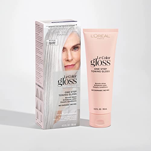 L’Oréal Paris Le Color Gloss One Step Toning Gloss, In-Shower Hair Toner with Deep Conditioning Treatment Formula for Gray Hair, Silver White, 1 Kit, 32.626 cubic_inches