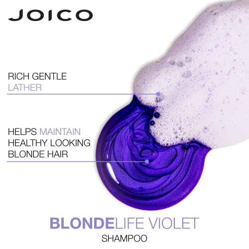 Joico Blonde Life Violet Shampoo | For Cool & Bright Blonde Hair | Neutralize Brassy Tones | Banish Yellow Tones | Boost Shine | Sulfate Free | With Monoi & Tamanu Oil | 10.1 Fl Oz