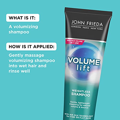 John Frieda Volume Lift Lightweight Shampoo for Natural Fullness, 8.45 Ounces, Safe for Colour-Treated Hair, Volumizing Shampoo for Fine or Flat Hair