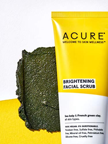 Acure Brightening Facial Scrub - 4 Fl Oz - All Skin Types, Sea Kelp & French Green Clay - Softens, Detoxifies and Cleanses