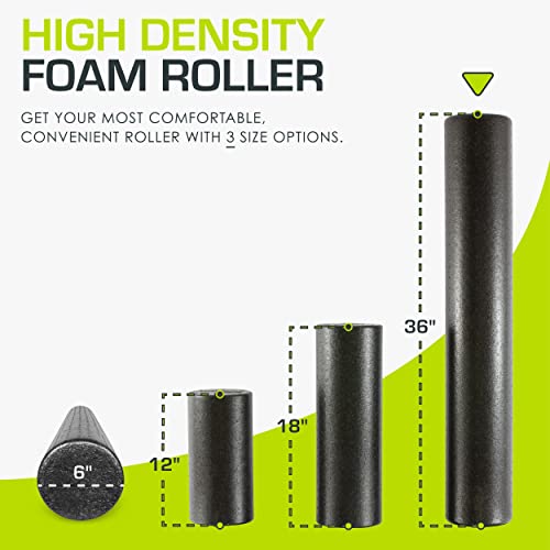 ProsourceFit High Density Foam Rollers 18 - inches long, Firm Full Body Athletic Massage Tool for Back Stretching, Yoga, Pilates, Post Workout Muscle Recuperation, Black