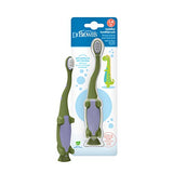 Dr. Brown's Baby and Toddler Toothbrush, Green and Orange Dinosaur 2-Pack, 1-4 Years