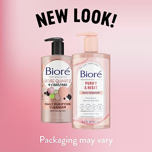 Bioré Rose Quartz + Charcoal Daily Purifying Cleanser, Oil Free Facial Cleanser Energizes Skin, Dermatologist Tested and Cruelty Free, 6.77 oz, Packaging May Vary