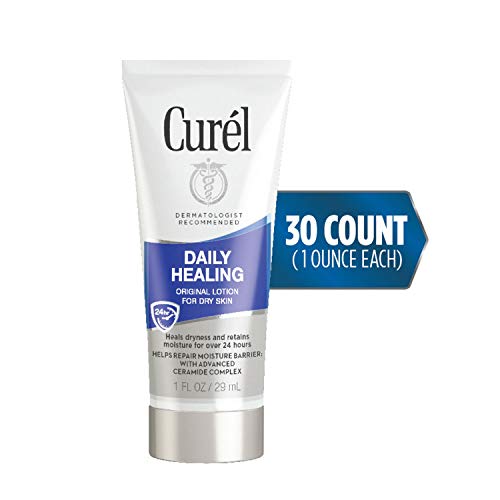 Curél Daily Healing Dry Skin Lotion, Hand and Body Moisturizer, 1 fl Ounce Travel Size, Mini size, 30-pack, with Advanced Ceramide Complex, helps to Repair Moisture Barrier