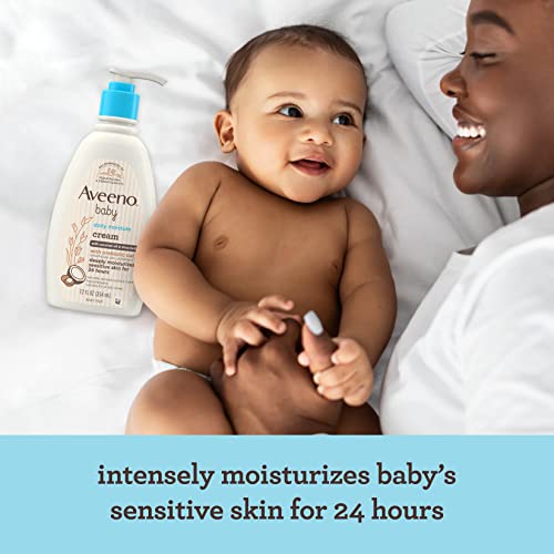 Aveeno Baby Daily Moisturizing Cream with Prebiotic Oat, Baby Lotion with Coconut Oil & Shea Butter Deeply Moisturizes Sensitive Skin, Hypoallergenic with a Gentle Coconut Scent, 12 fl. oz