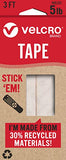 VELCRO Brand ECO Collection Stick on Adhesive Tape 3ft x 7/8in, Sustainable 30% Recycled Material, White