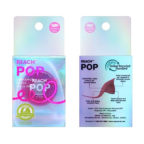 REACH POP Dental Floss | Vegan Wax & PFAS-Free | Durable & Shred Resistant | Slides Smoothly & Easily | Effective Plaque Removal | Blue Color Floss | Mint, 54.7 YD