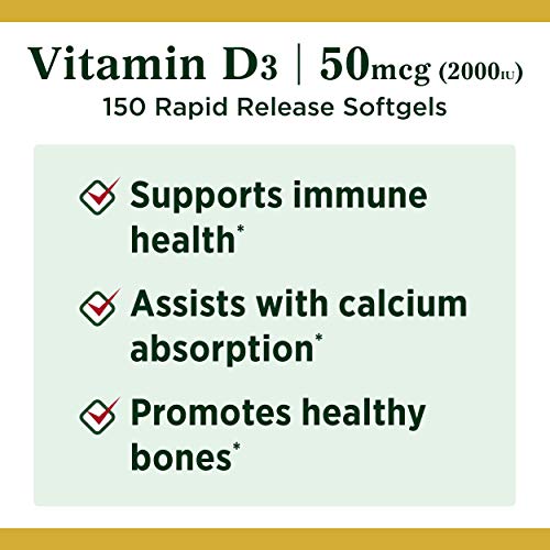 Nature's Bounty Vitamin D3, Immune Support, 125 mcg (5000iu), Rapid Release Softgels, 240 Ct (package may differ)