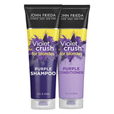 John Frieda Violet Crush Purple Shampoo and Conditioner Set for Blonde Hair, Blonde Toner Neutralizes Yellow Tones for Bleached, Blonde, and Platinum Hair., Enhance Blonde Tones, 8.3 oz (2 Pk Set)