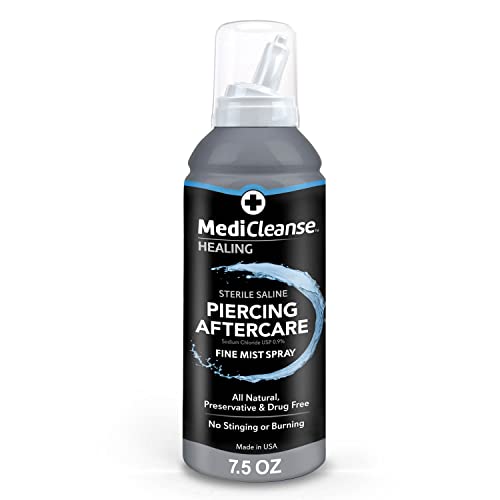 MediCleanse Sterile Saline Piercing Fine Mist Spray 7.5 Ounce, Pack of 2, All Natural, No Alcohol, Vegan Friendly, for Piercings and Tattoos - Made in USA