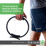 Gaiam Pilates Ring 15 Fitness Circle - Lightweight & Durable Foam Padded Handles | Flexible Resistance Exercise Equipment for Toning Arms, Thighs/Legs & Core, Black