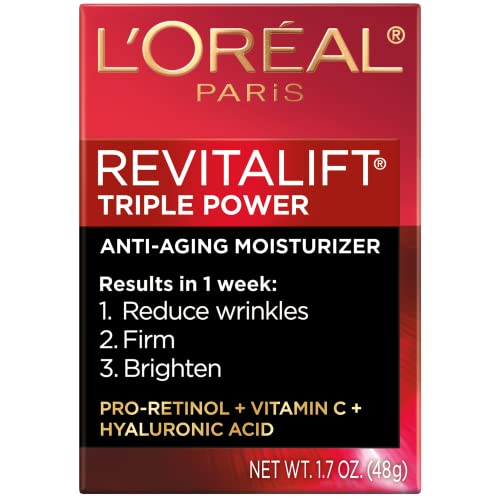 L'Oreal Paris Revitalift Triple Power Anti-Aging Face Moisturizer, Pro Retinol, Hyaluronic Acid & Vitamin C, Reduce Wrinkles 2.55 Oz