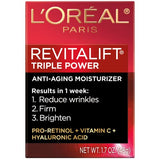 L'Oreal Paris Revitalift Triple Power Anti-Aging Face Moisturizer, Pro Retinol, Hyaluronic Acid & Vitamin C, Reduce Wrinkles 2.55 Oz