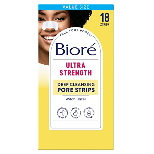 Bioré Witch Hazel Blackhead Remover Pore Strips, Nose Strips, Clears Pores up to 2x More than Original Pore Strips, features C-Bond Technology, Oil-Free, Non-Comedogenic Use, 18 Count