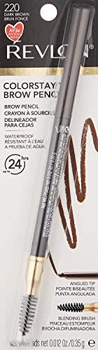 Revlon Eyebrow Pencil, Colorstay Eye Makeup with Eyebrow Spoolie, Waterproof, Longwearing Angled Precision Tip, 220 Dark Brown, 0.01 Oz