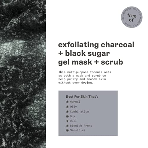 Freeman Polishing Charcoal & Black Sugar Facial Gel Mask, Purifies Skin, Not Over-Drying, Polishing Face Mask, Exfoliating, Removes Dead Skin, Perfect For All Skin Types, 6 fl.oz./ 175 mL Tube