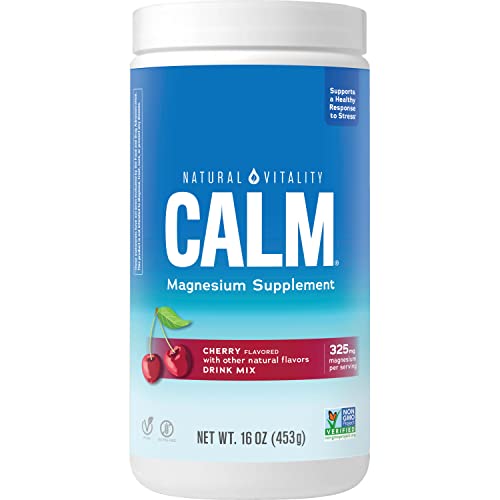 Natural Vitality Calm, Magnesium Citrate Supplement, Drink Mix Powder Supports a Healthy Response to Stress, Gluten Free, Vegan, & Non-GMO, Cherry, 16 Oz