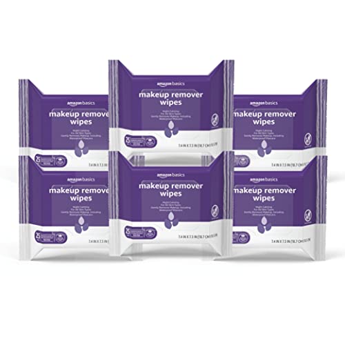 Amazon Basics Make Up Remover Wipes, Original, 150 Count (6 Packs of 25) (Previously Solimo)