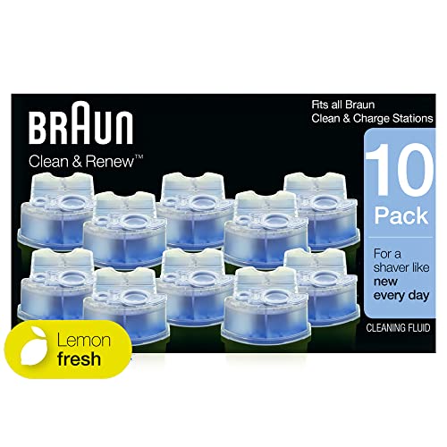 Braun Clean & Renew Refill Cartridges CCR, Replacement Shaver Cleaner Solution for Clean&Charge Cleaning System, Pack of 10, Packaging May Vary