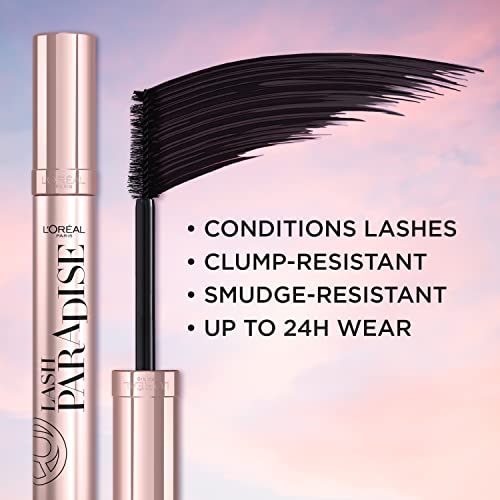 LOreal Paris Makeup Lash Paradise Mascara, Voluptuous Volume, Intense Length, Feathery Soft Full Lashes, No Flaking, No Smudging, No Clumping, Black, 0.25 Fl Oz (Pack of 1) Packaging May Vary