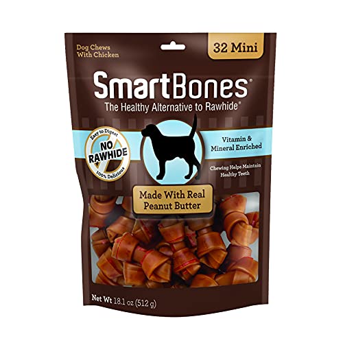 SmartBones Mini Bones With Real Peanut Butter 56 Count, Rawhide-Free Chews For Dogs