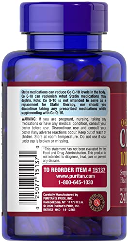 Puritans Pride CoQ10 100mg, Supports Heart Health, 240 Rapid Release Softgels