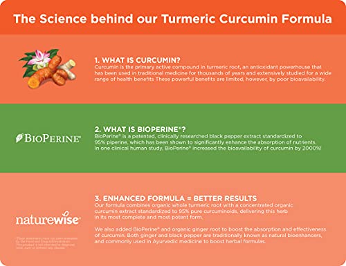 NatureWise Curcumin Turmeric 2250mg | 95% Curcuminoids & BioPerine Black Pepper Extract | Advanced Absorption for Joint Support [2 Month Supply - 180 Count]