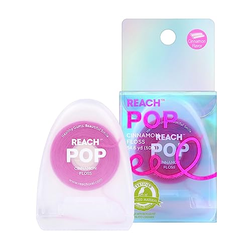 REACH POP Dental Floss | Vegan Wax & PFAS-Free | Durable & Shred Resistant | Slides Smoothly & Easily | Effective Plaque Removal | Blue Color Floss | Mint, 54.7 YD