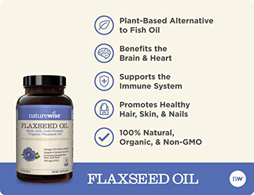 NatureWise Organic Flaxseed Oil 1200mg 720mg ALA Highest Potency Flax Oil Omega 3 for Cardiovascular, Cognitive, Immune Support Healthy Hair, Skin, & Nails Non-GMO [2 Months - 120 Softgels]